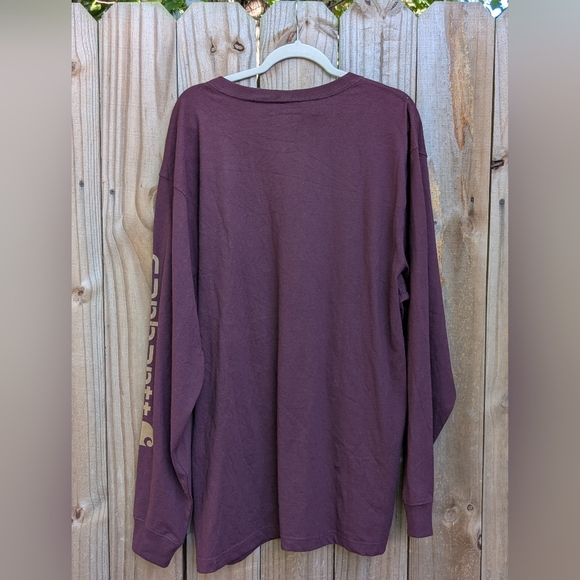 Carhartt Burgundy Maroon Long Sleeve Loose Fit Cotton T-Shirt - Picture 7 of 11